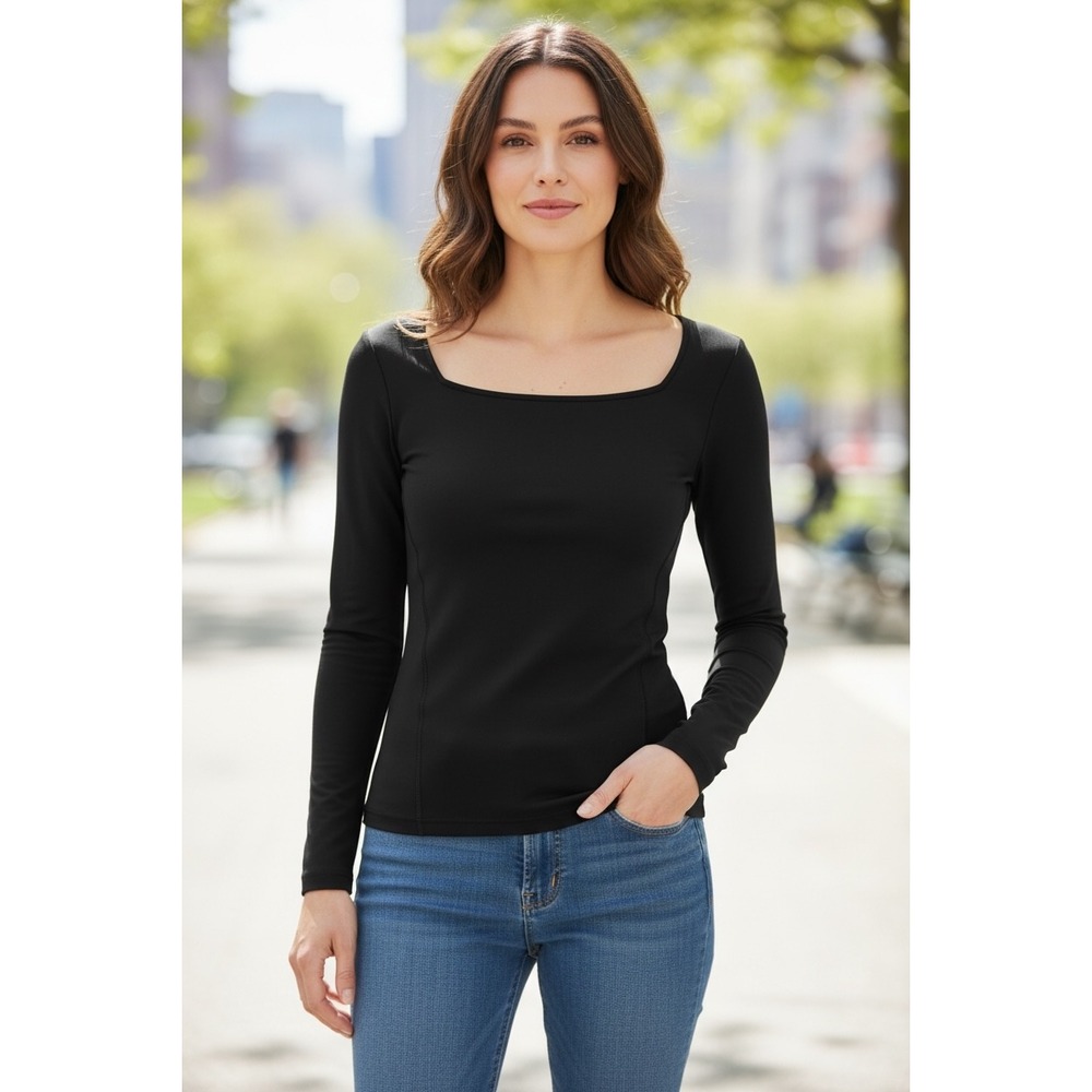 Elizabeth and James‎ Black Square Neck Long Sleeve Fitted Top XS